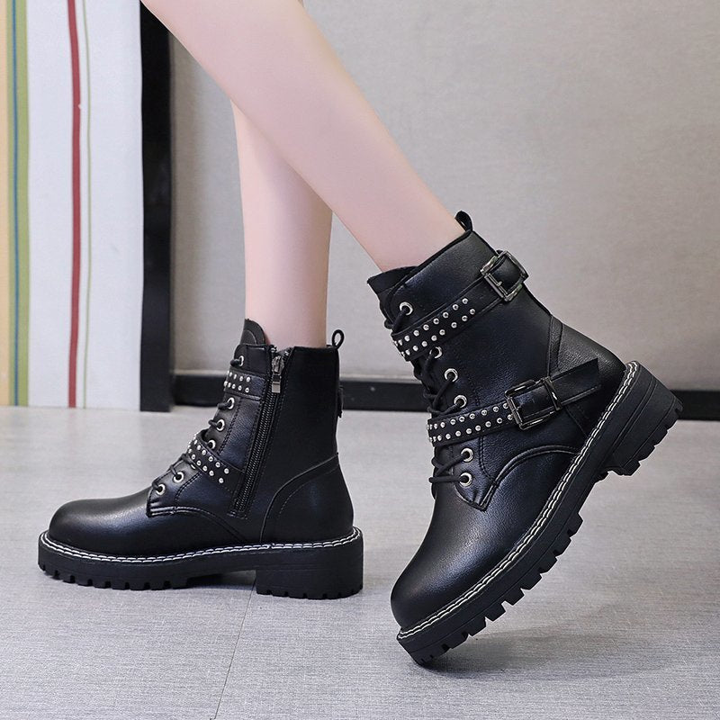 Studded motorcycle short boots