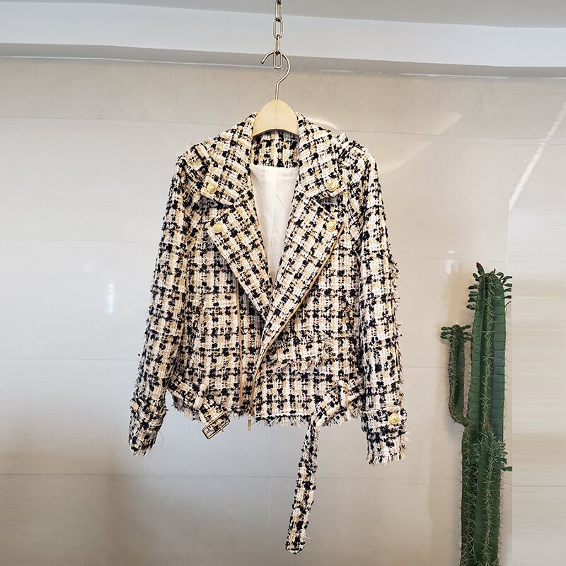 Tweed motorcycle zipper small fragrance jacket