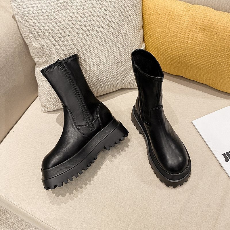 Motorcycle boots side zipper platform Martin boots