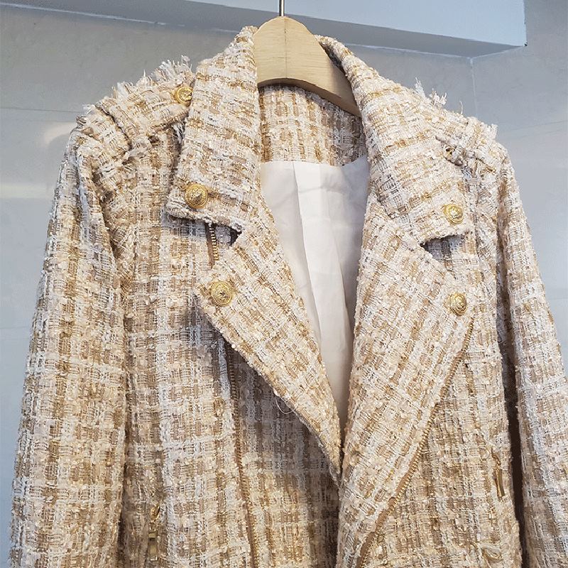 Tweed motorcycle zipper small fragrance jacket