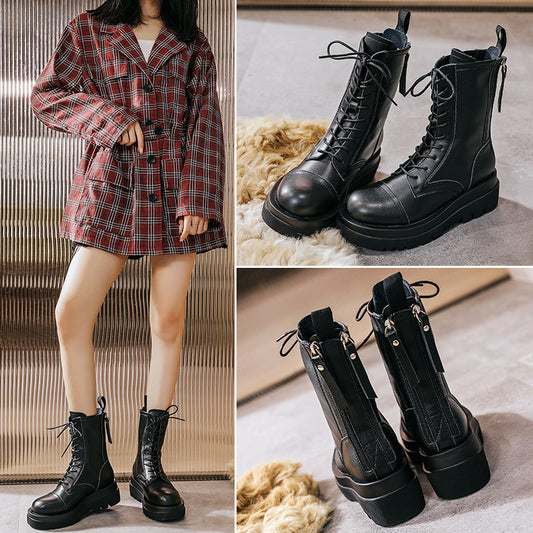 Platform Motorcycle Lace-Up Boots