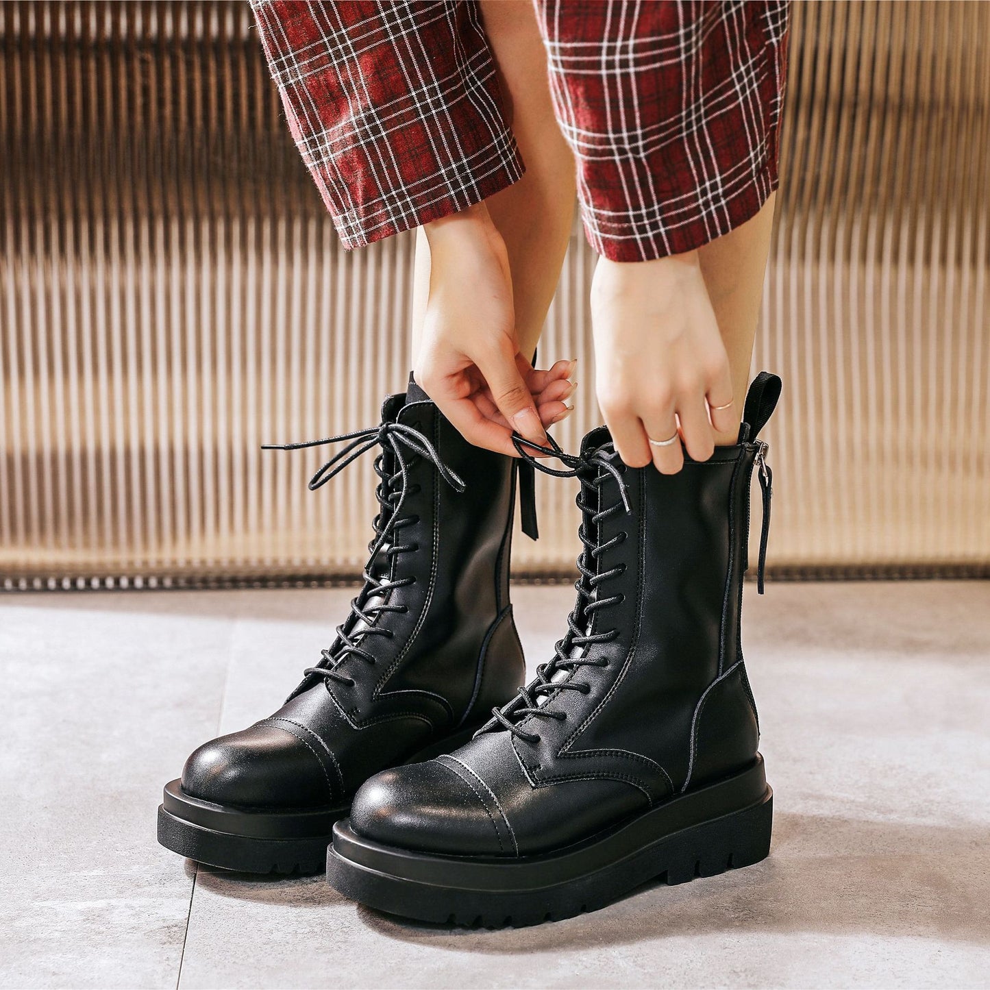 Platform Motorcycle Lace-Up Boots