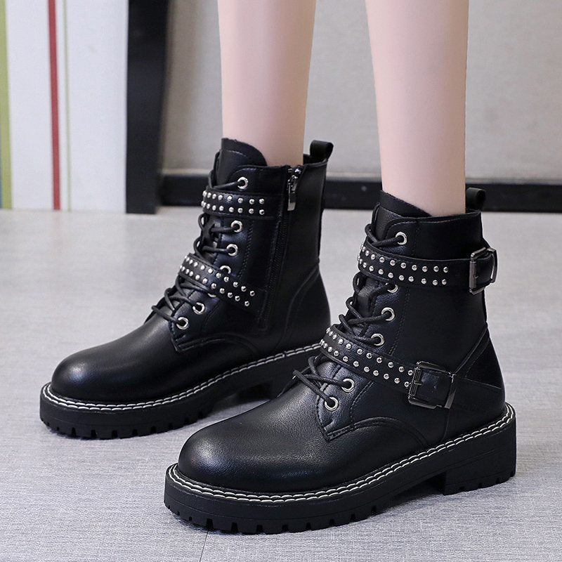 Studded motorcycle short boots