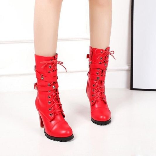 Rivet motorcycle boots oversize high heel ankle boots