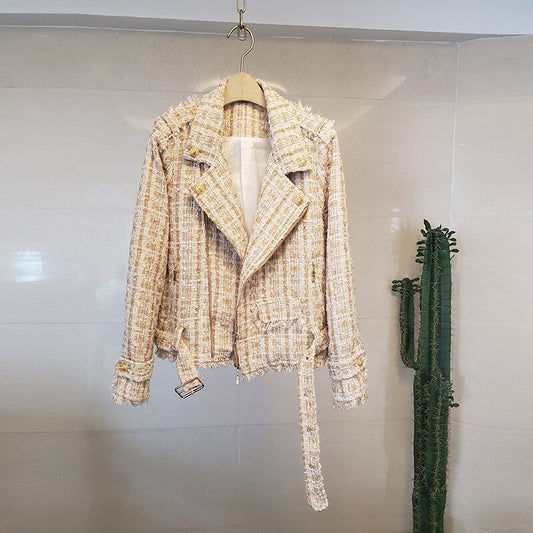 Tweed motorcycle zipper small fragrance jacket